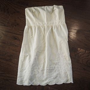 Cream Strapless Embroidered dress
